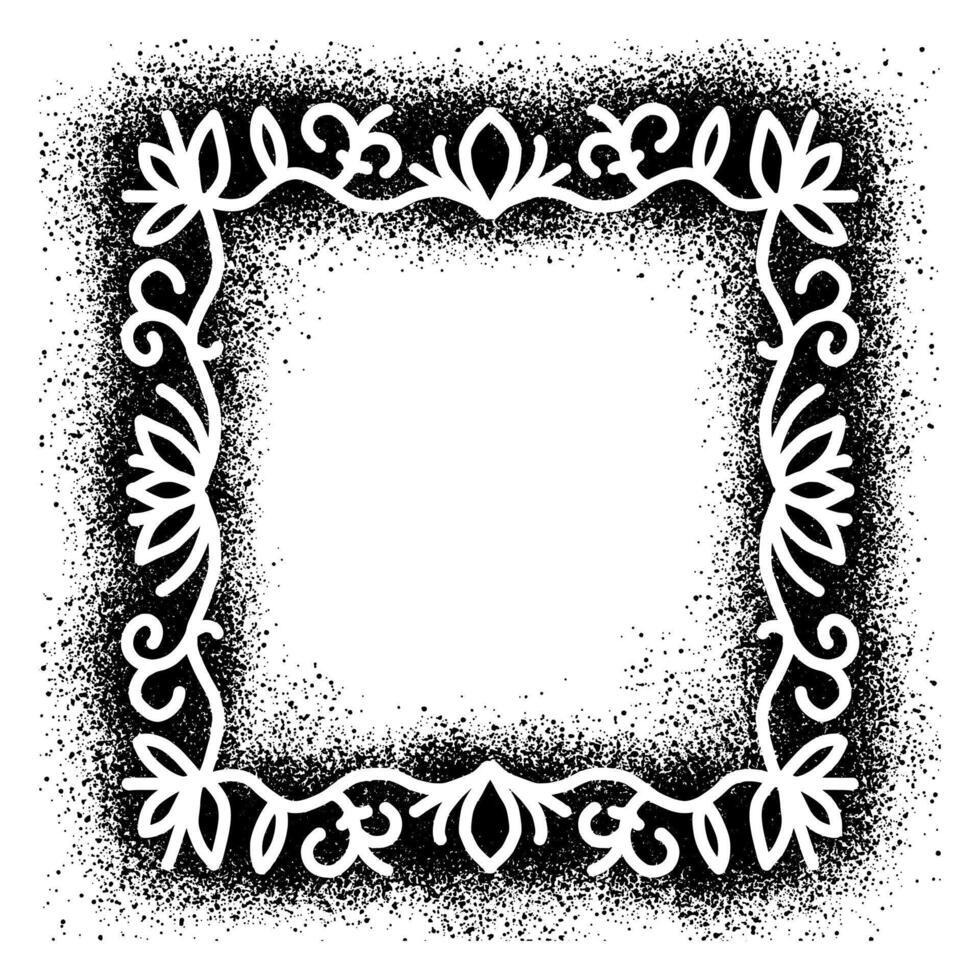 Frame with ornaments over splashes of black spray paint vector