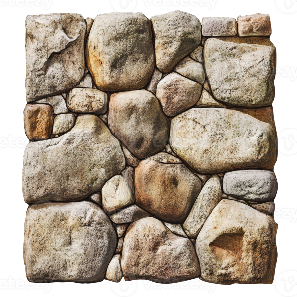Textured stone wall with varying shapes and sizes of rocks in neutral tones png