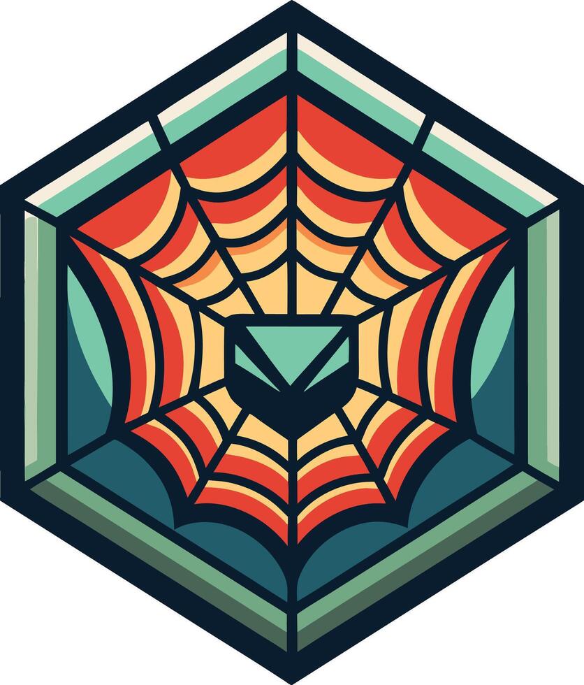 Spider with cobweb old school style vector