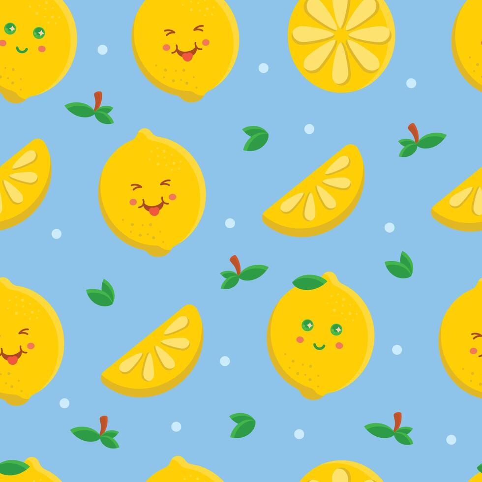 Cute adorable smiling lemon seamless pattern vector