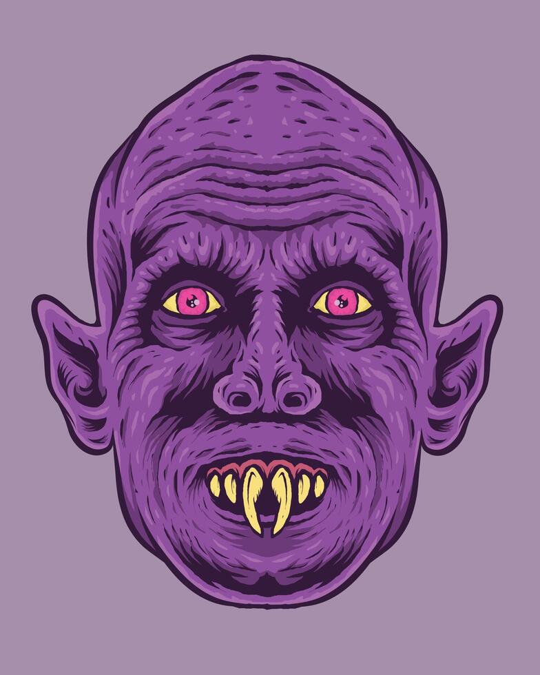 Vintage Horror Ghost Monster Face Illustration vector