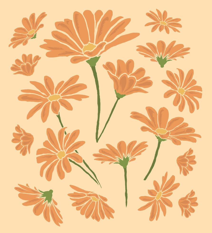 Cute Coral Flowers Set Hand Drawn vector