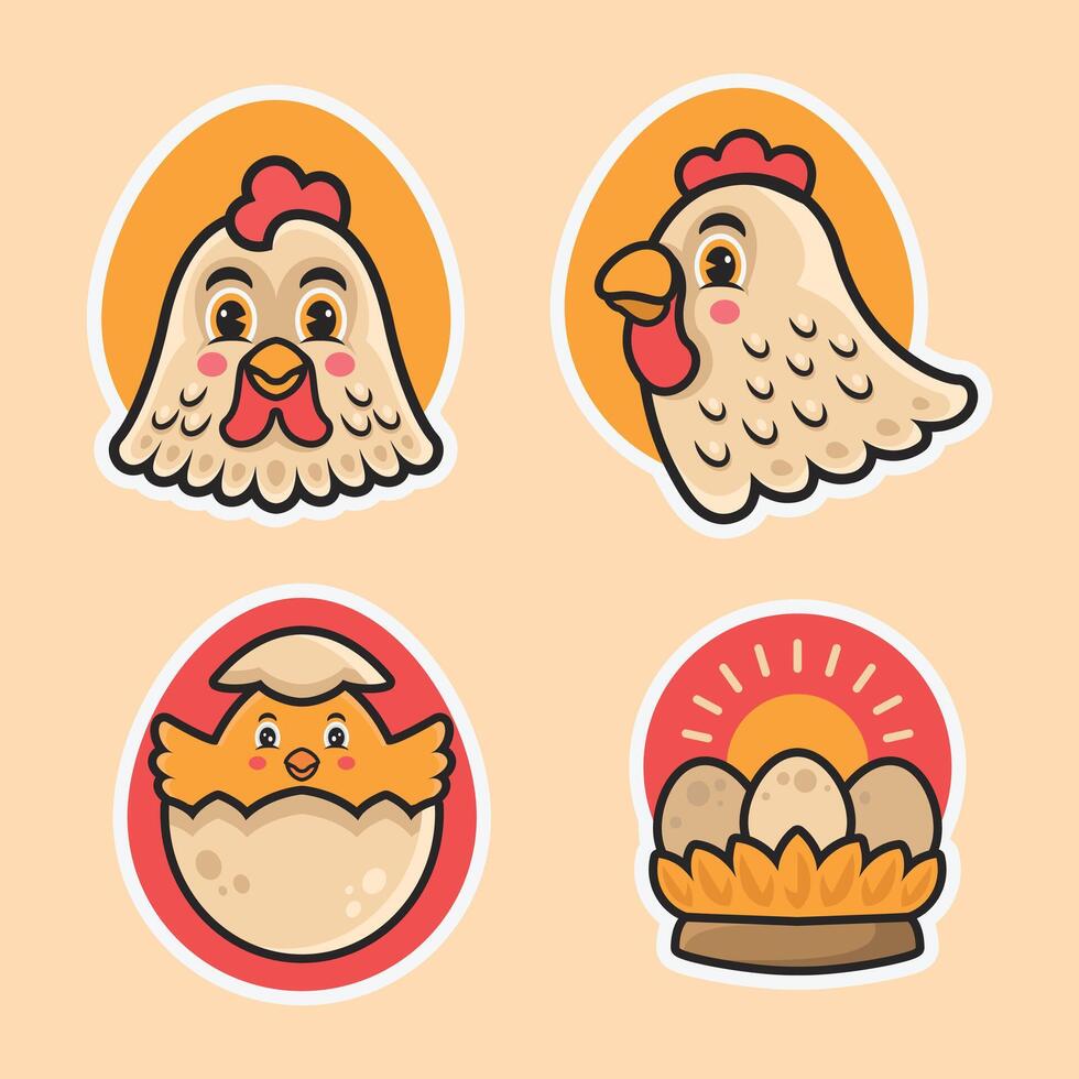 Set of Cute Chicken Logo Mascot vector