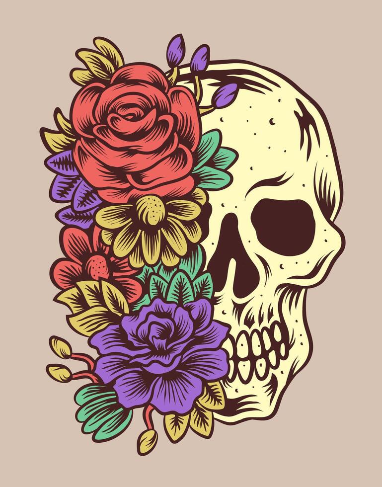 Skull with Flowers Illustration vector