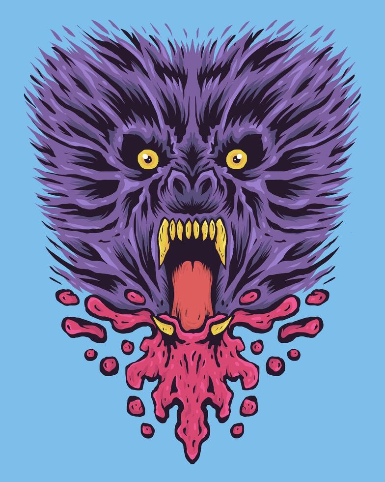 Screaming Colorful Werewolf with Splattered Blood Illustration vector