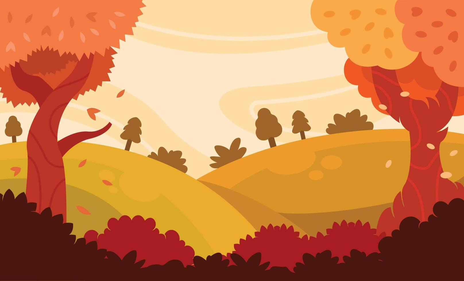 Flat background garden and trees for autumn celebration vector