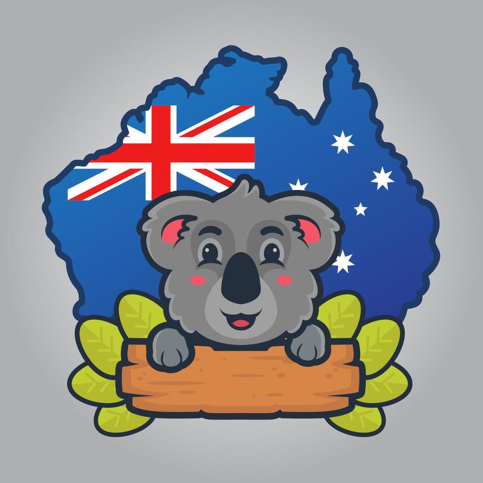 Cute Koala with Australian continent logo mascot vector