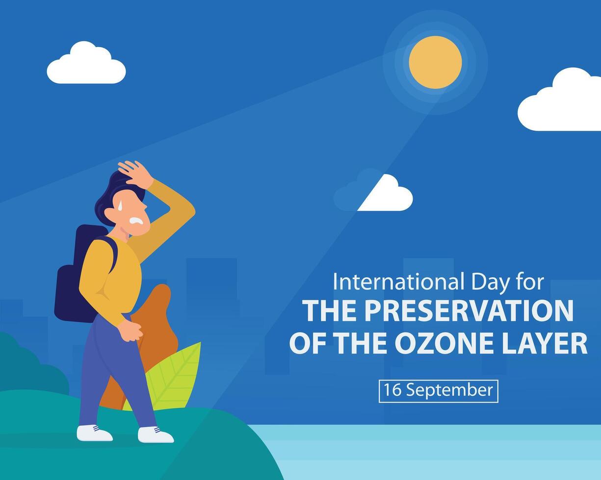 illustration graphic of a man is exposed to solar radiation, perfect for international day, the preservation of ozone layer, celebrate, greeting card, etc. vector