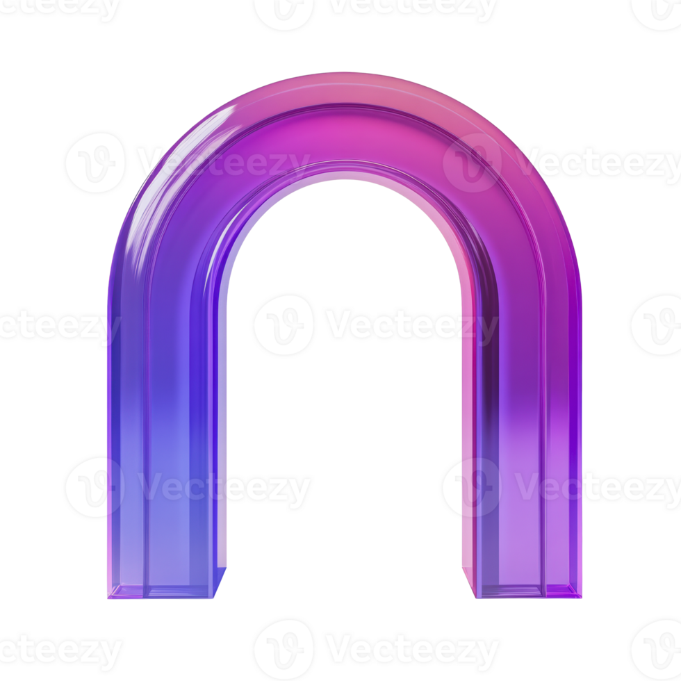 Colorful arch sculpture with a gradient effect in shades of pink and purple png
