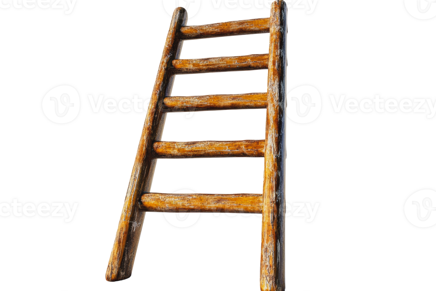 Rustic wooden ladder standing upright against a plain background png