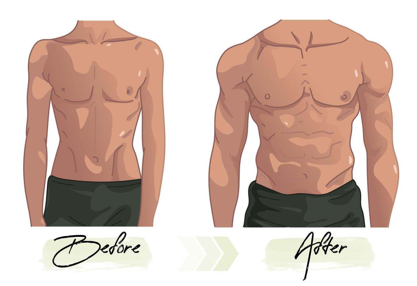 Illustrations of changes before and after male body fitness vector
