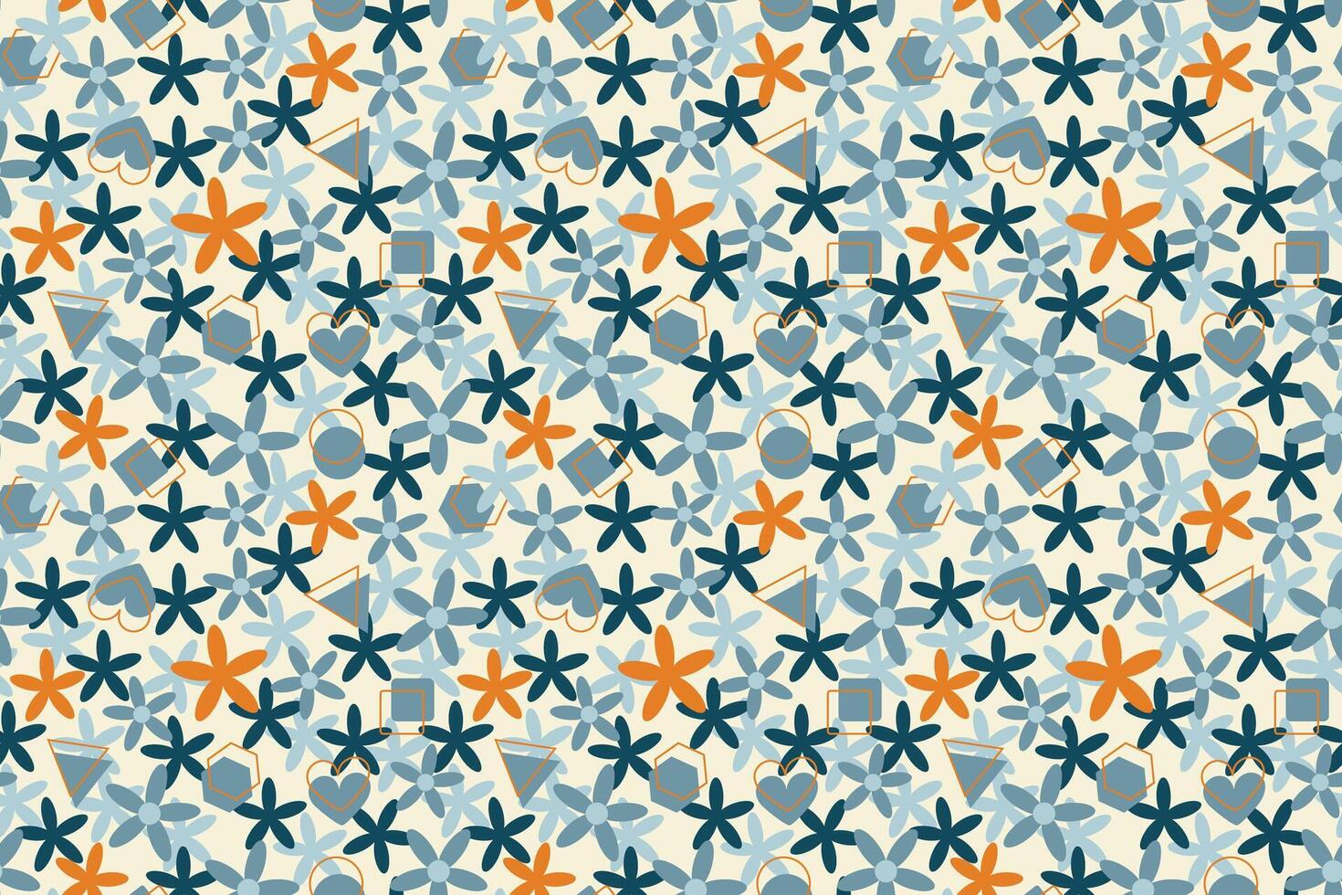 Floral and geometric shapes abstract design seamless repeat pattern vector