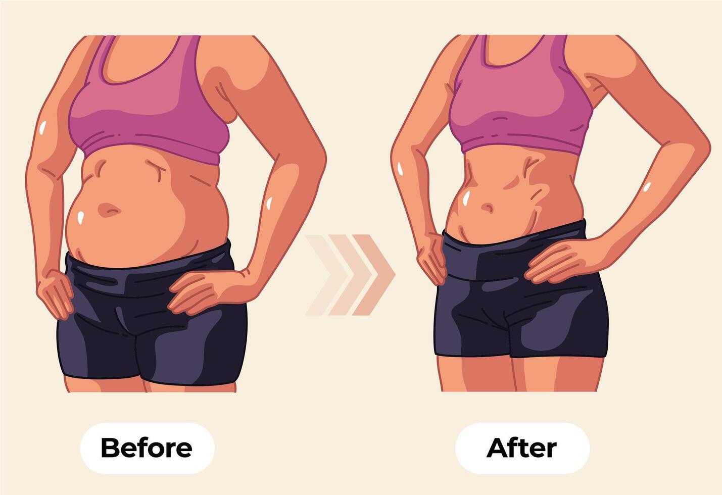 Illustrations of changes before and after female body fitness vector