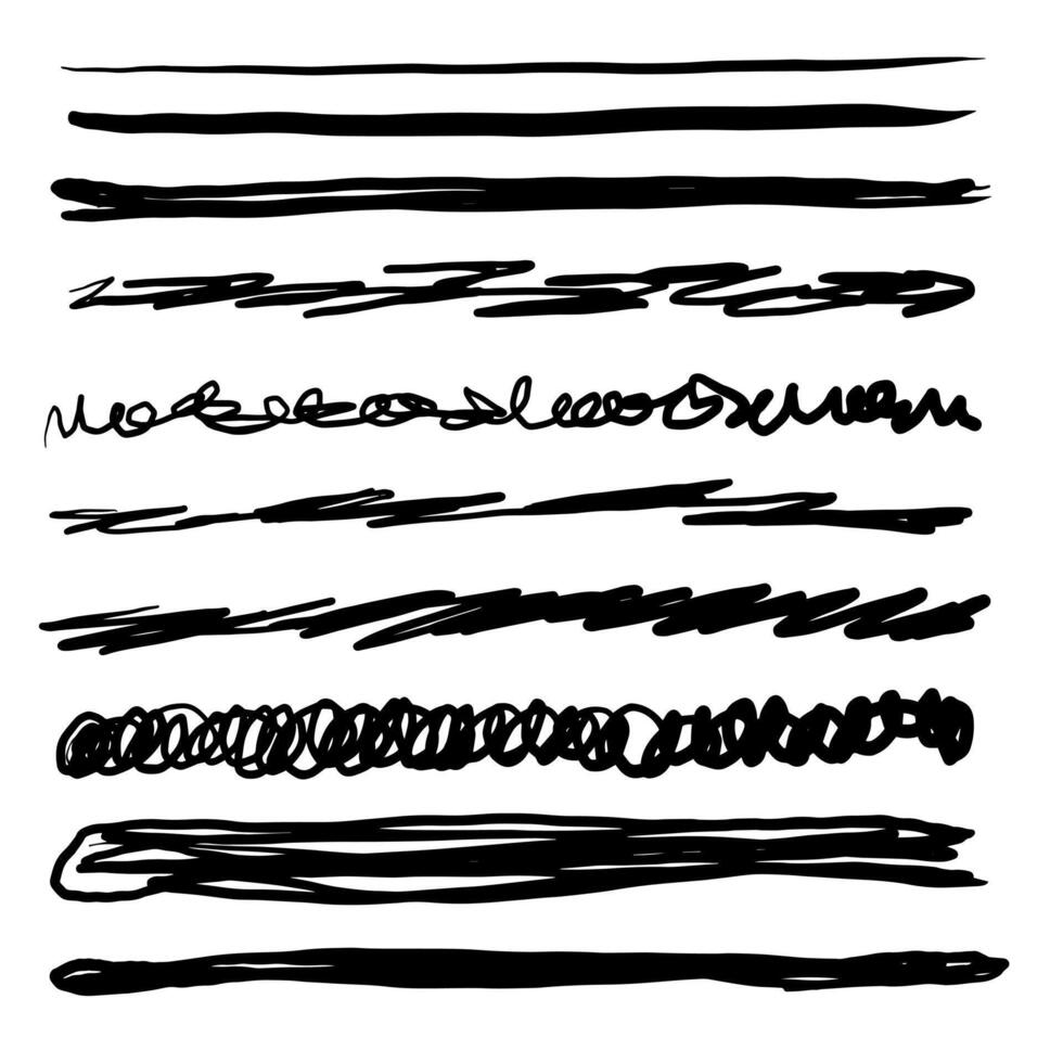 Set of artistic pen brushes. Hand drawn grunge strokes. Doodle lines, various dividers for web sites. vector