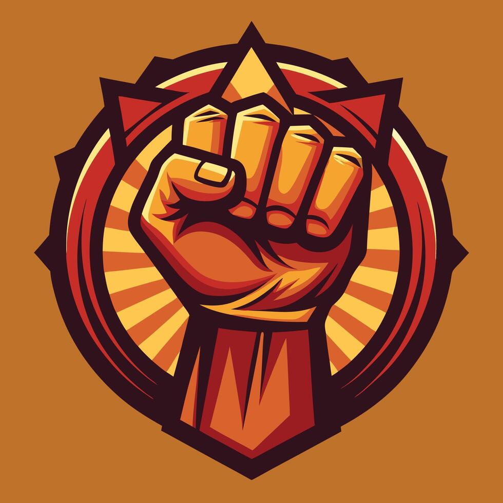 Powerful Fist Emblem Bold Symbol of Strength and Unity in Vibrant Colors vector