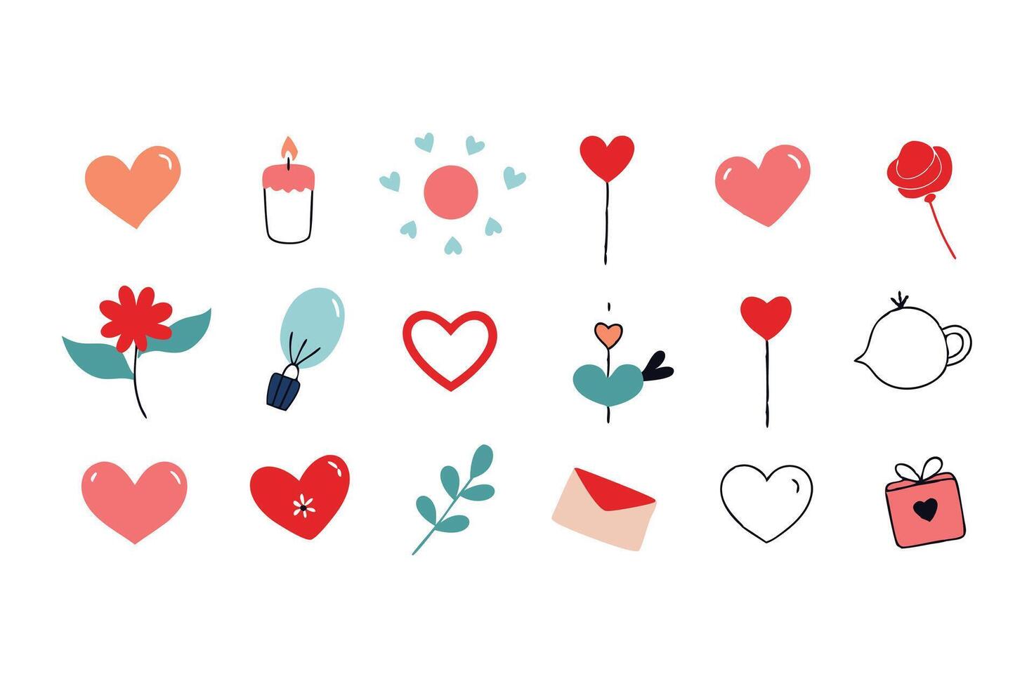 Hearts and design elements for Valentine's Day icon set vector