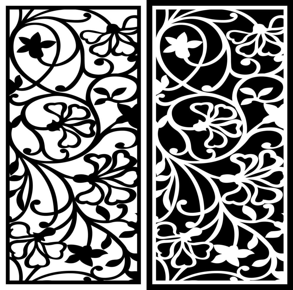 Black and white abstract flower leaf pattern laser cutting vector