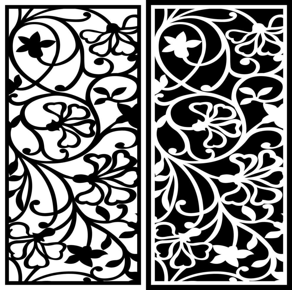 Black and white abstract flower leaf pattern laser cutting vector