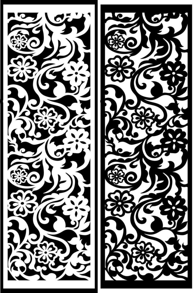 Laser cutting black and white flower and leaf pattern vector