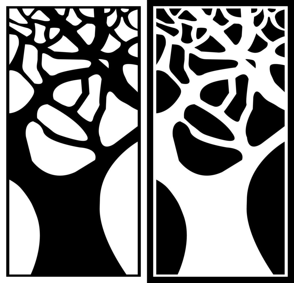 Laser cutting black and white tree trunk motif vector