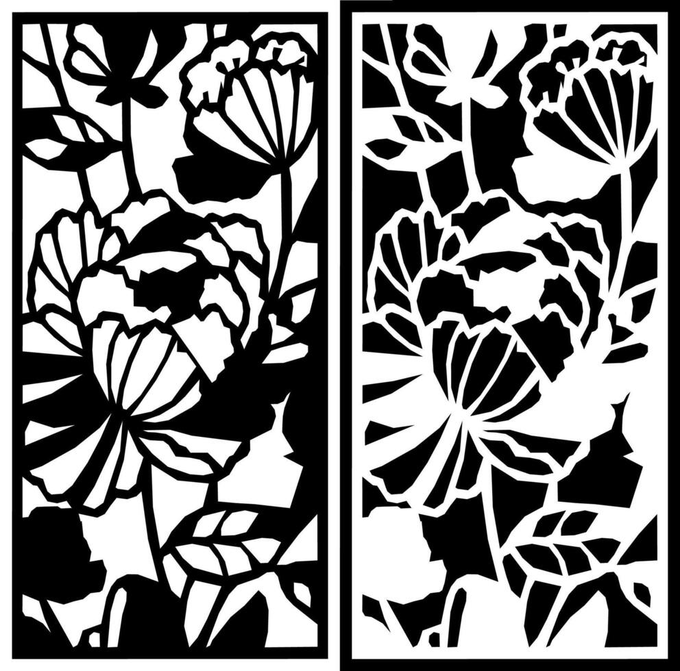 Black and white abstract flower leaf pattern laser cutting vector