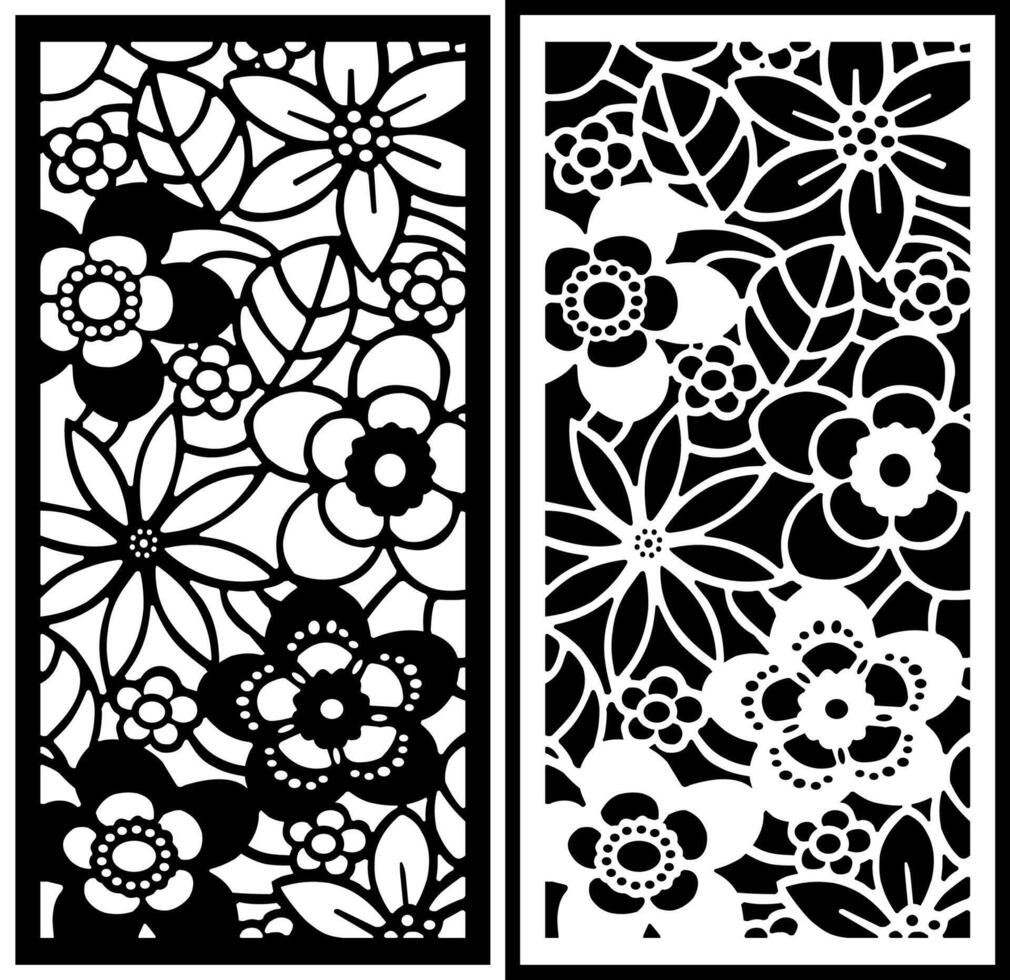 Black and white abstract flower leaf pattern laser cutting vector