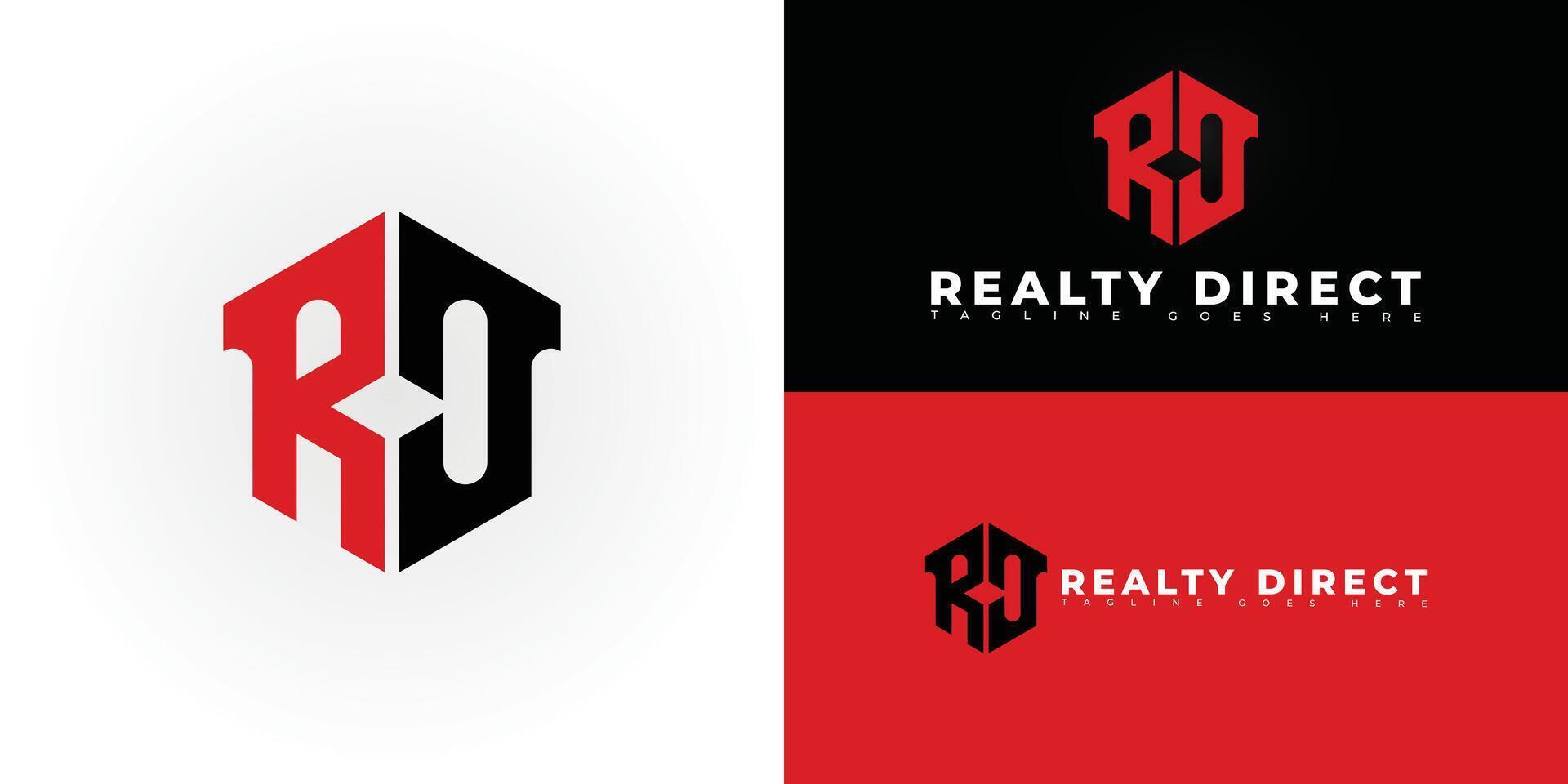 Abstract hexagon initial letter RD or DR in black-red color isolated on multiple background colors. The logo is suitable for rental property management company logo design inspiration templates. vector