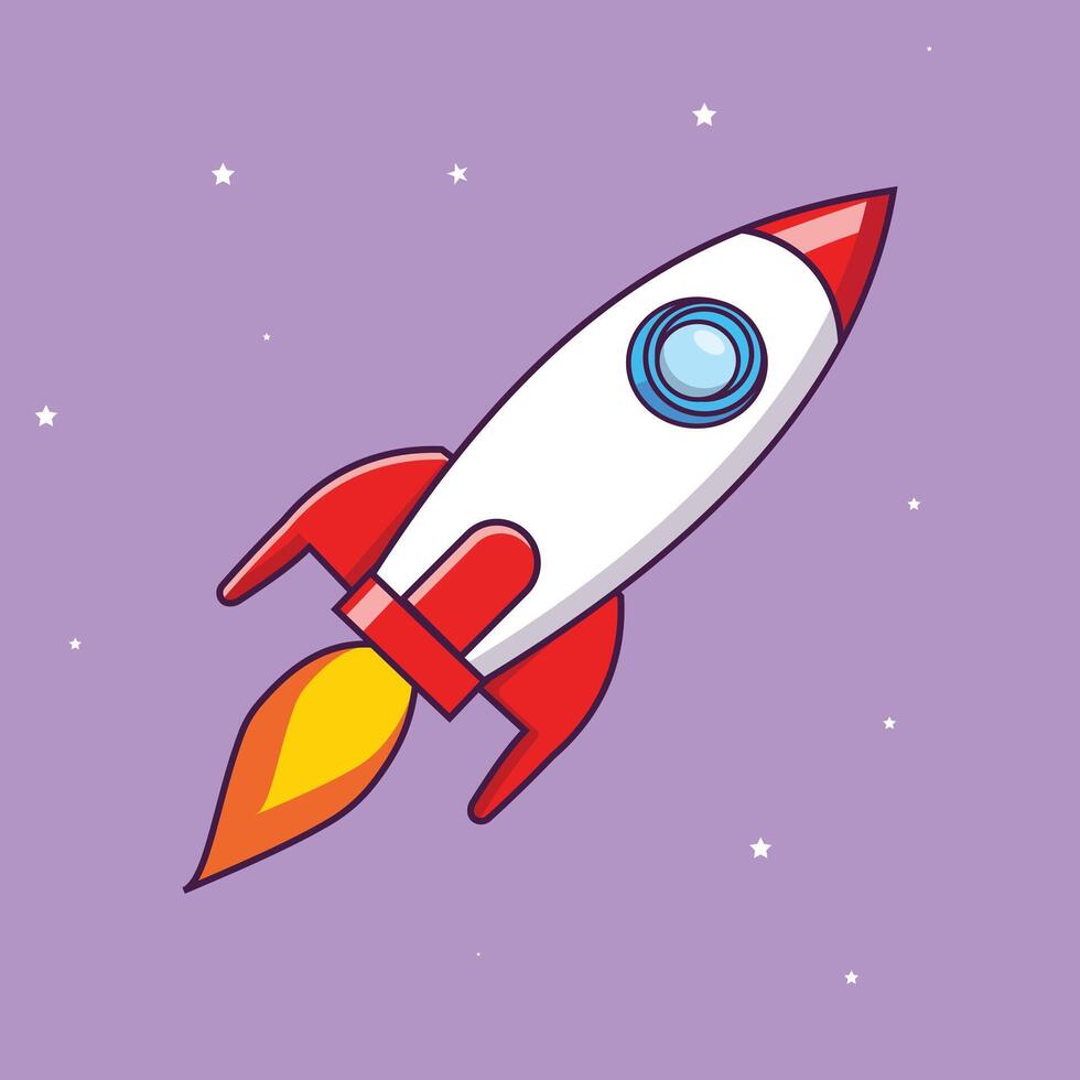 Rocket Flying In Space Cartoon Icon Illustration Rocket sticker Science Technology Icon Concept Isolated vector