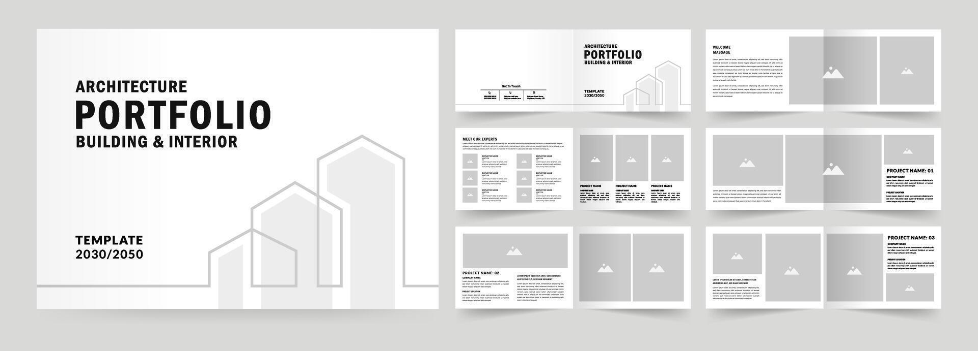 Landscape architecture portfolio template or Portfolio layout design. A4 size brochure design for interior vector