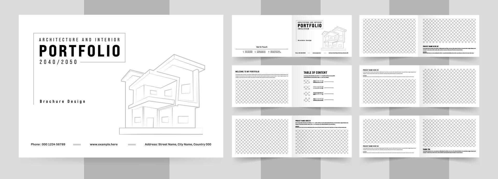 Architecture and Interior Design Brochure, White Portfolio Layout vector