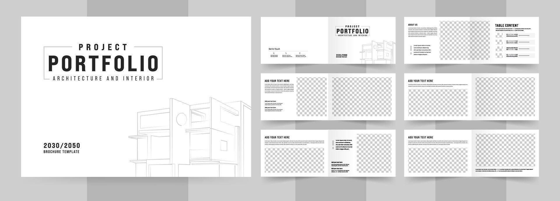 Landscape Architecture Portfolio Magazine Design, White Portfolio Layout vector