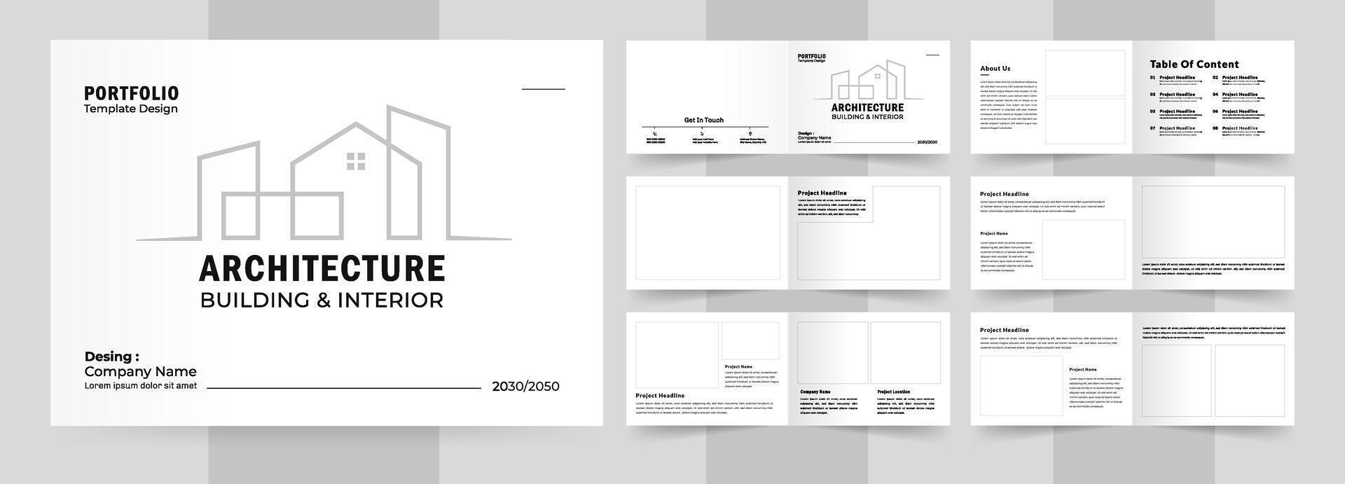 Landscape Portfolio Layout Architecture Portfolio Interior Brochure Design Illustration vector