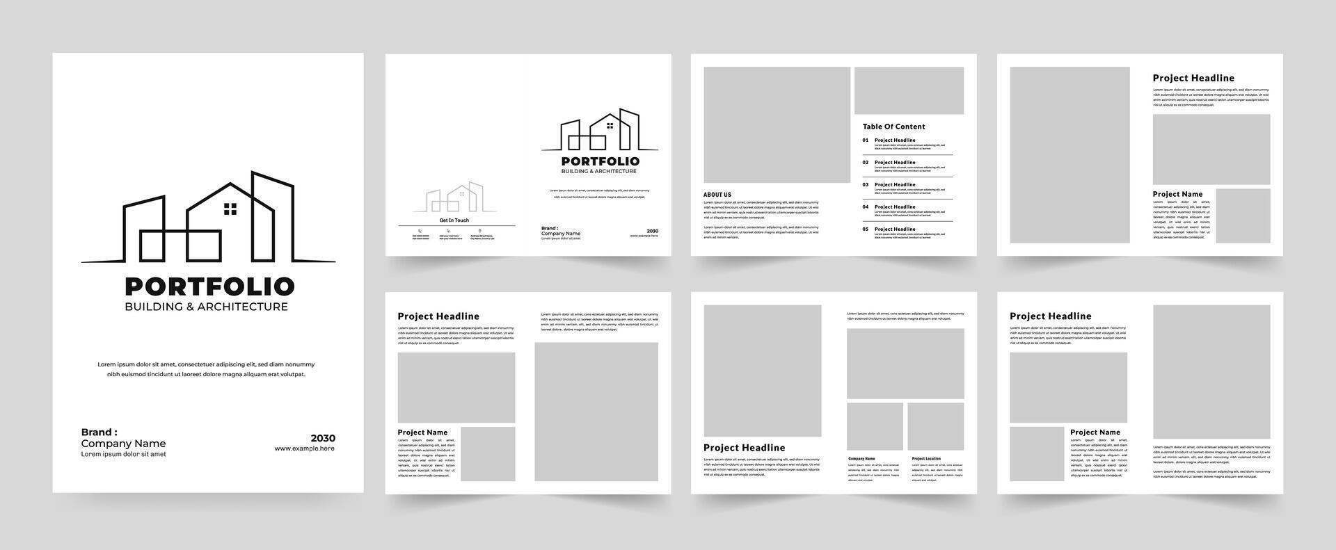 Architecture profile brochure template and interior portfolio layout design vector