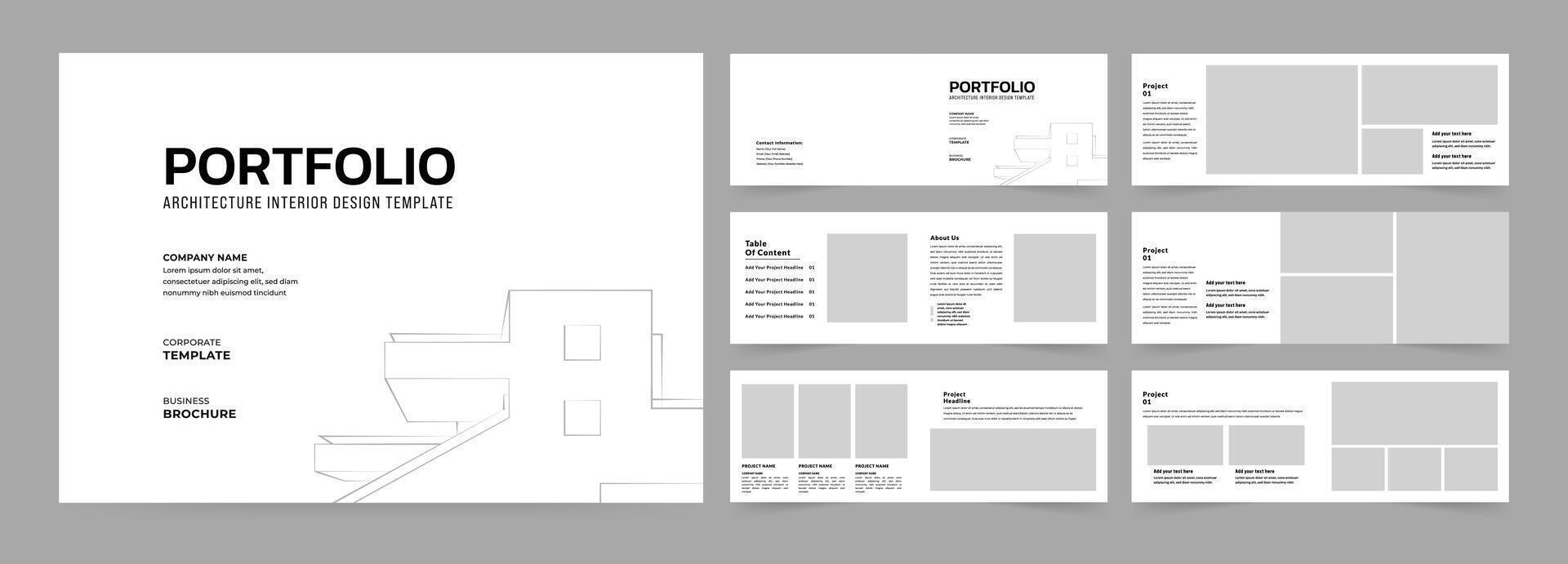 Landscape Portfolio Layout Architecture Portfolio Interior Brochure Design Illustration vector