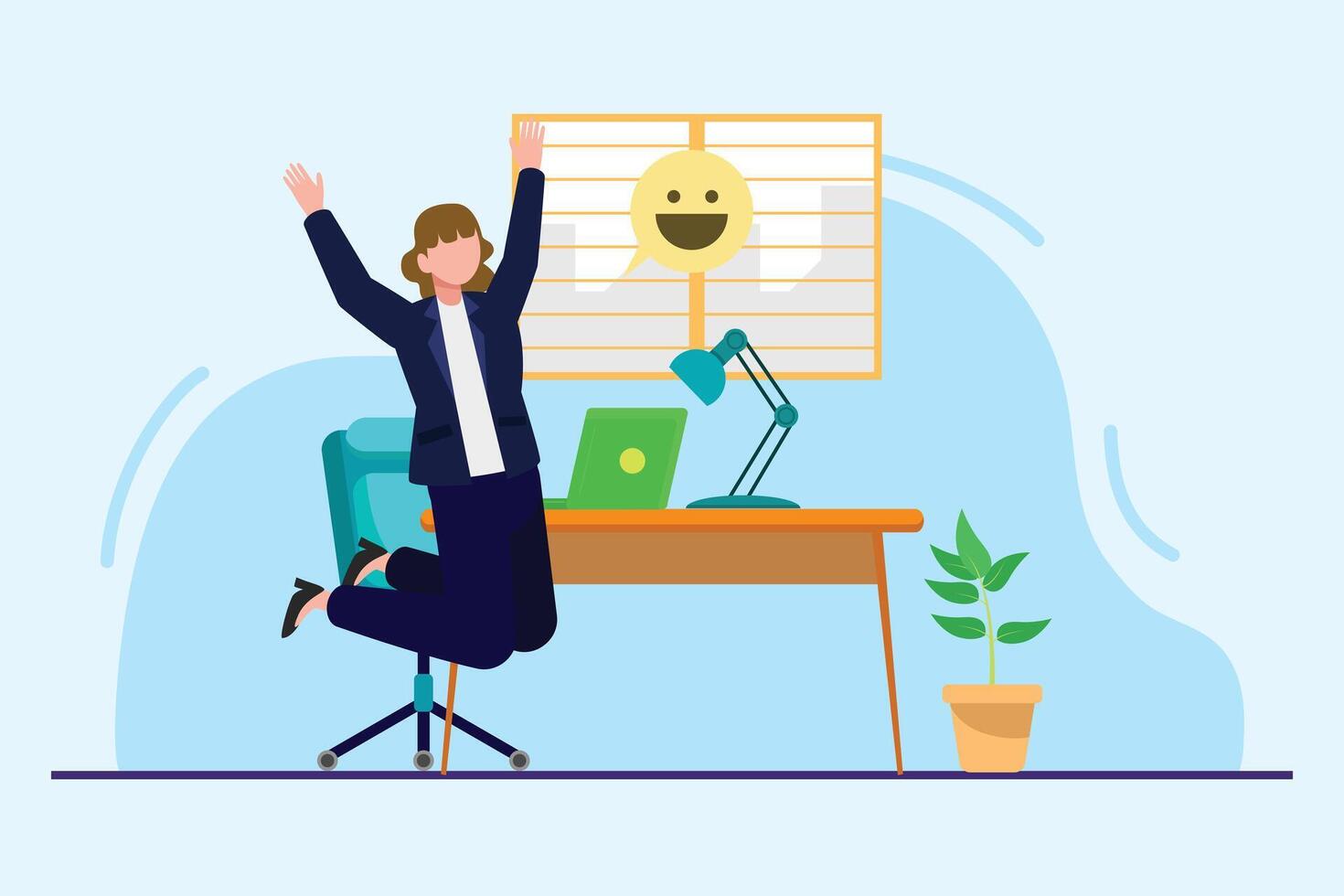 Office workers joy at work. Career, business achievement concept. Colored flat illustration isolated. vector