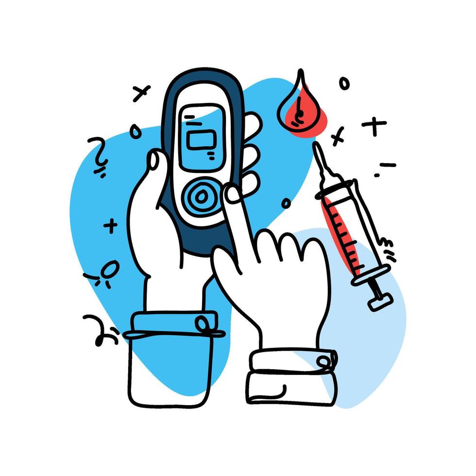 Hand holding a cell phone and a needle vector