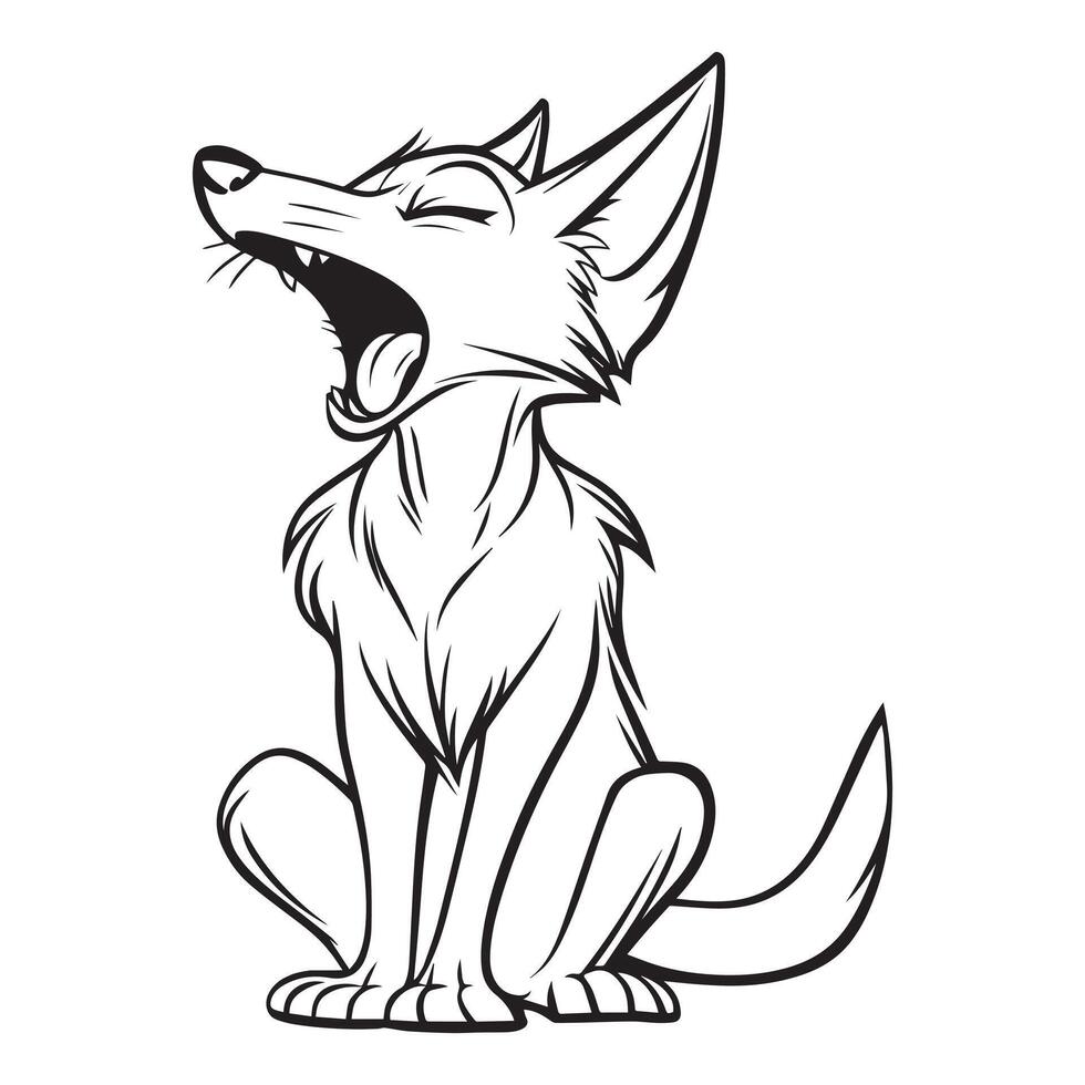 Jackal Outline Design, Jackal Clipart, A Stretching Yawn Jackal illustration in black and white vector