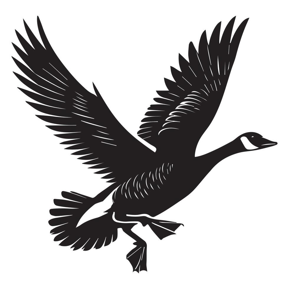 Canada goose Silhouette, Branta Canadensis Duck Clipart, Canada Goose flying legs Illustration black and white vector