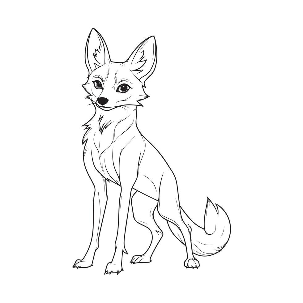 Jackal Outline Design, Jackal Clipart, A Alert Turn Jackal illustration in black and white vector