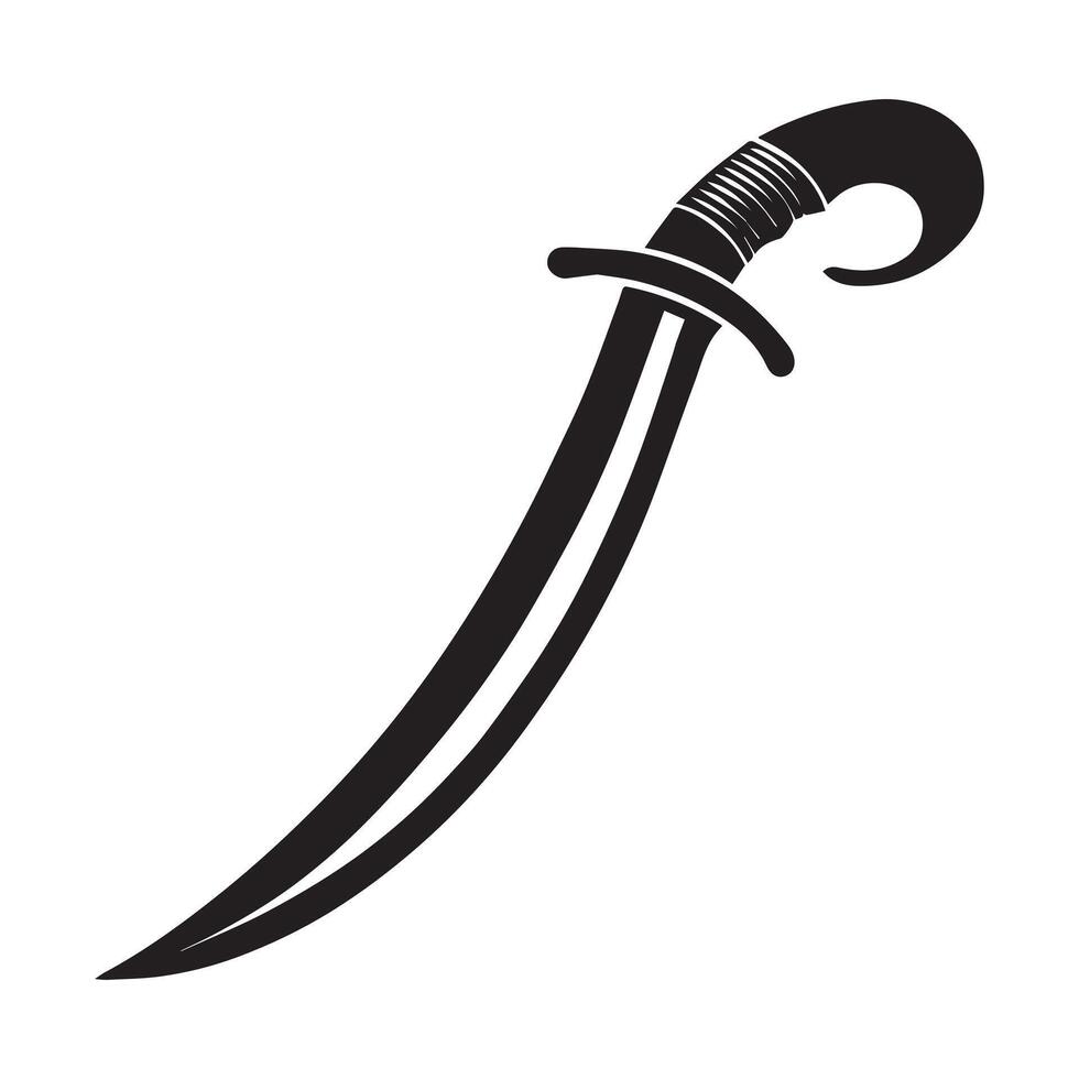 Dagger Clipart, Sword Silhouette Design, antique curved saber sword Illustration black and white vector