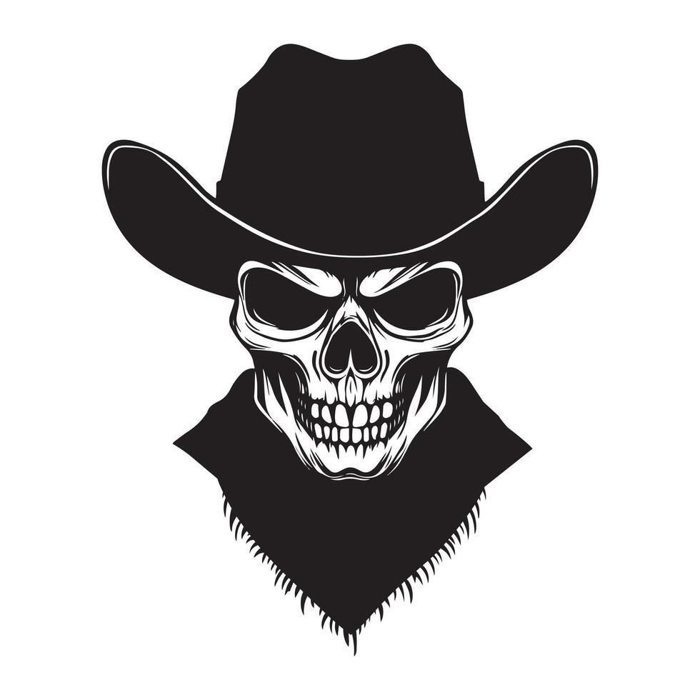 Skeleton cowboy silhouette, Skeleton cowboy Illustration in black and white vector