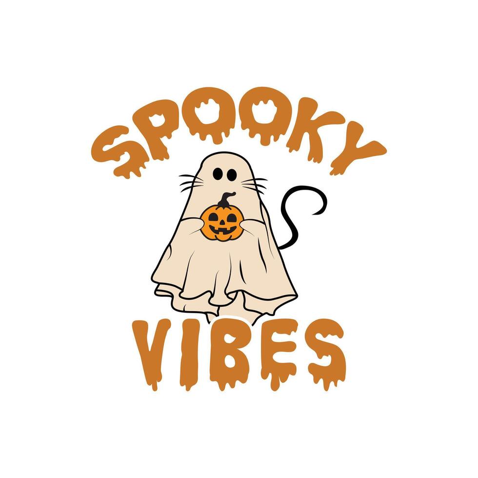 Halloween Spooky vibes, Halloween Shirt design, Halloween illustration, Retro Halloween, Quotes Halloween Typography T shirt Design vector