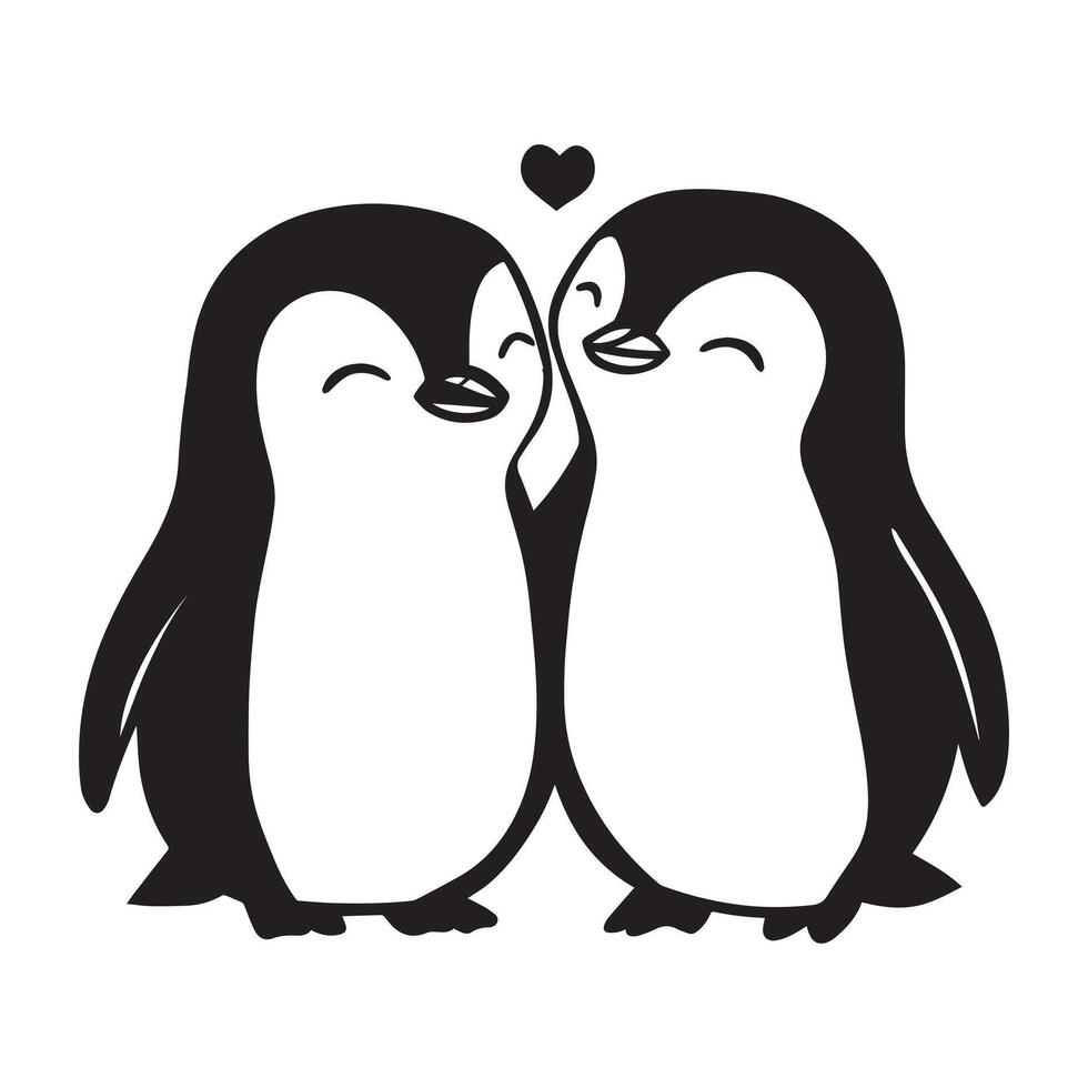 Animal Love Outline Design, Penguin Love illustration in black and white vector