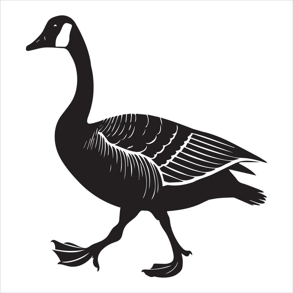 Canada goose Silhouette, Branta Canadensis Duck Clipart, Canada Goose standing one leg Illustration black and white vector