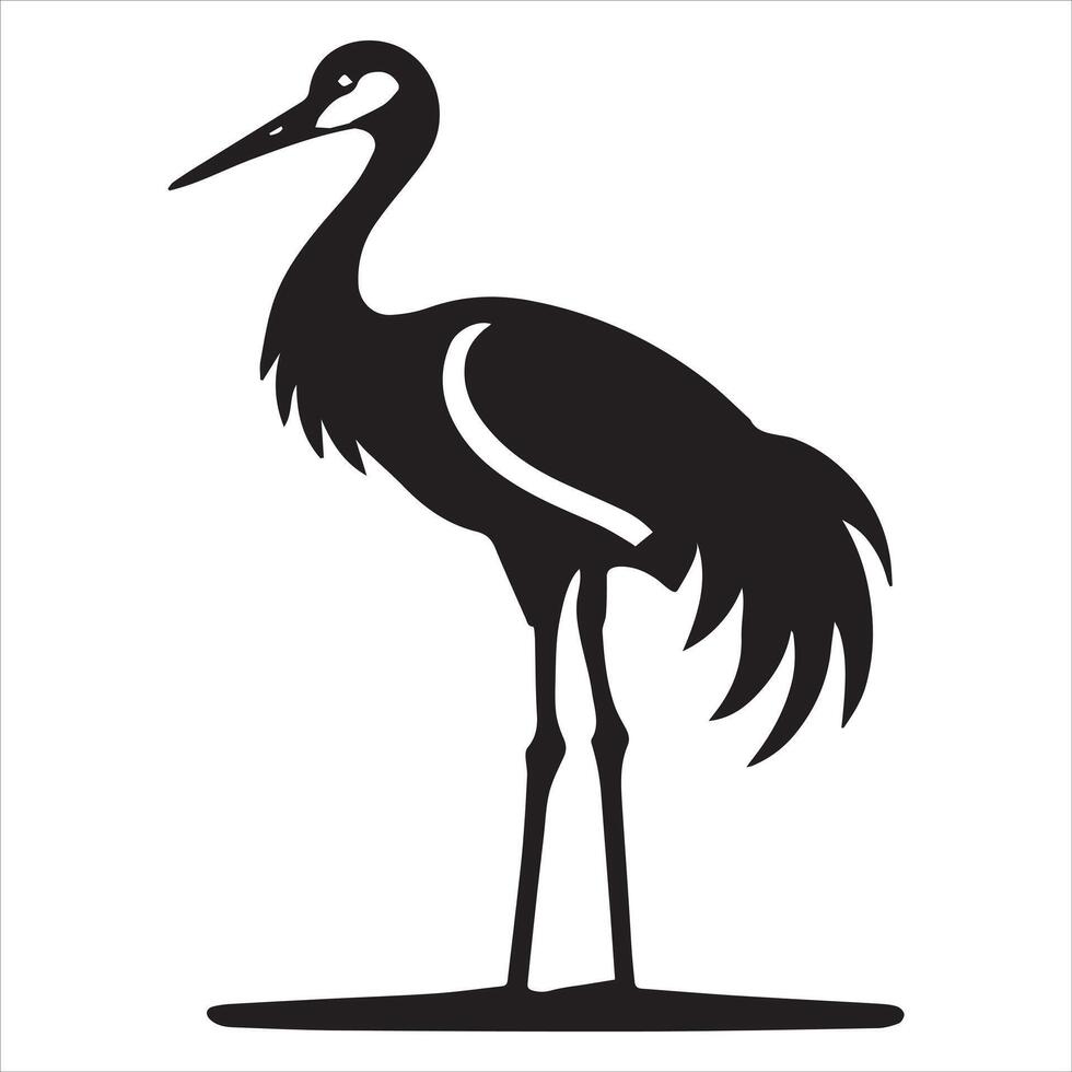 Sandhill crane Silhouette, Grus canadensis Bird Clipart, Sandhill crane neck curved shape illustration in black and white vector