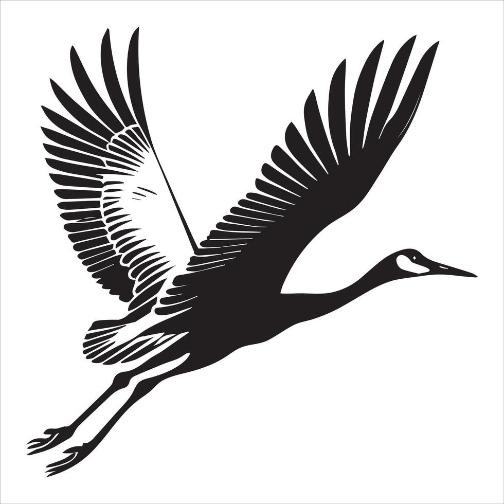 Sandhill crane Silhouette, Grus canadensis Bird Clipart, Sandhill crane outstretched illustration in black and white vector