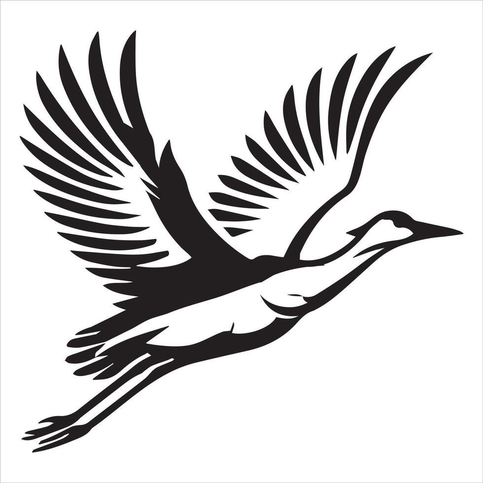 Sandhill crane Silhouette, Grus canadensis Bird Clipart, Sandhill Crane taking off illustration in black and white vector