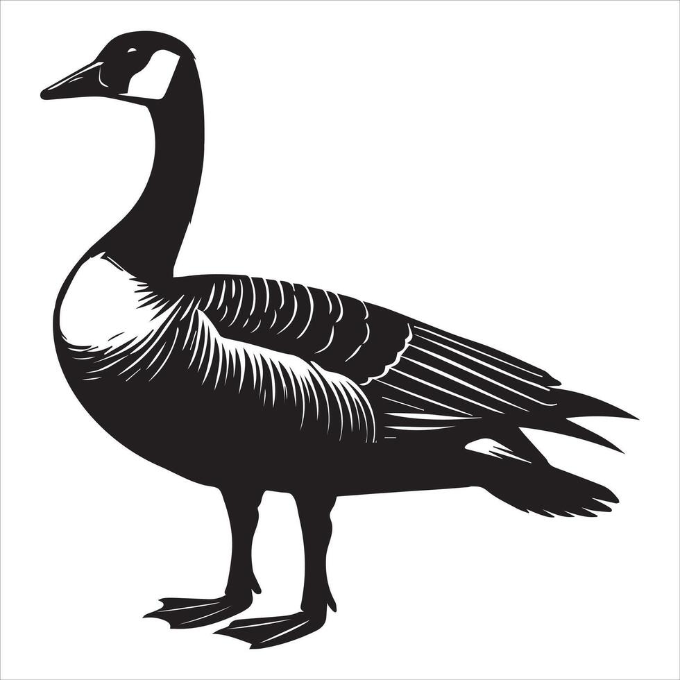 Canada goose Silhouette, Branta Canadensis Duck Clipart, Canada Goose standing tall alert Illustration black and white vector