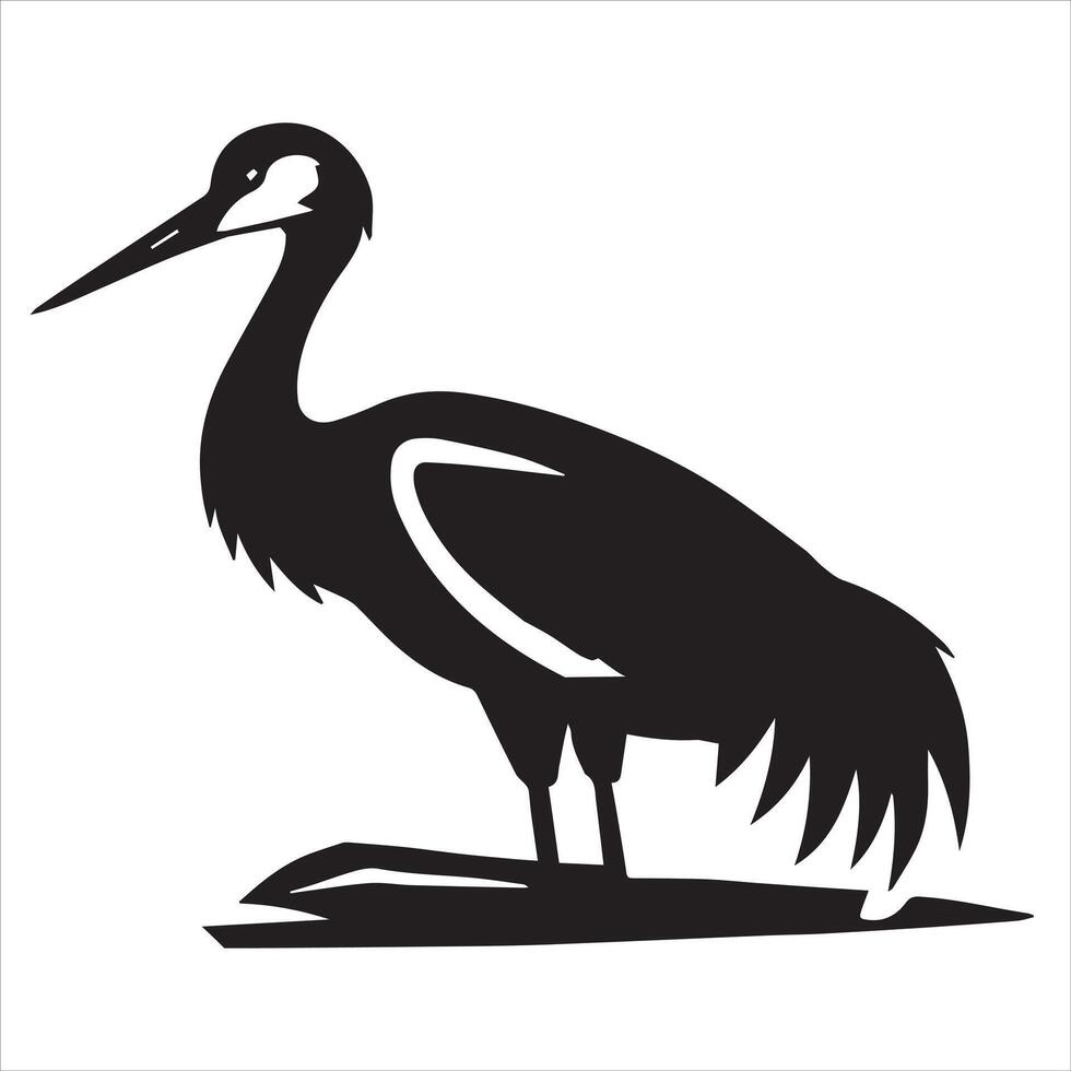 Sandhill crane Silhouette, Grus canadensis Bird Clipart, Sandhill Crane sitting resting illustration in black and white vector