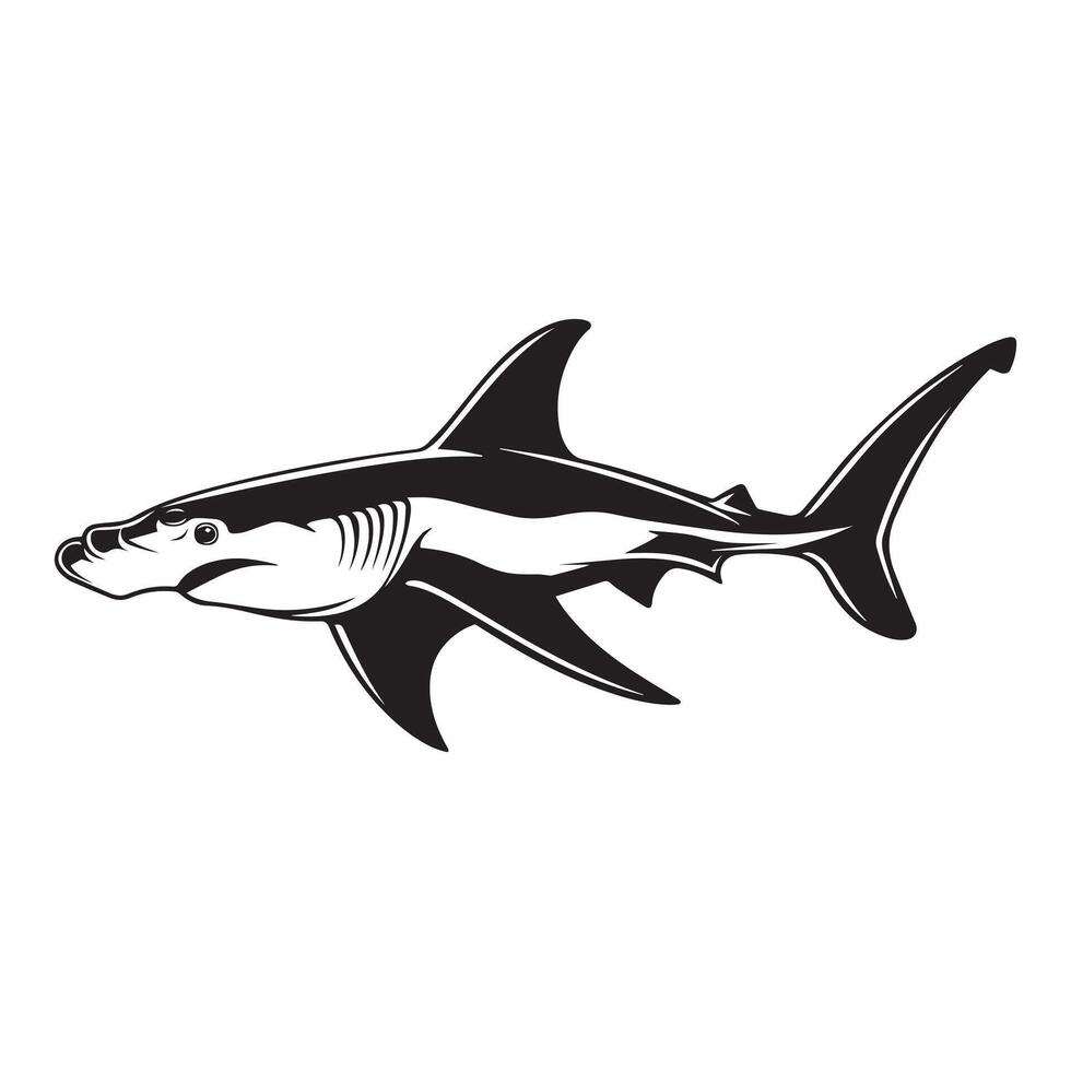 Hammerhead Shark Clipart - Hammerhead Shark Fish Outline - Shark silhouette - Shark Fish illustration black and white vector